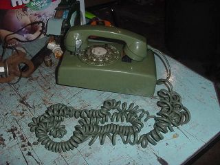 Vintage 70s 2 - 71 Itt Telephone Olive Green Rotary Wall Phone Prop Decor