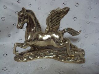 Rare Vintage Solid Brass " Pegasus " Flying Horse Figurine On Brass Base