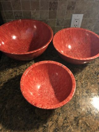 Red Melmac Texasware Mixing Confetti Bowls Texas Ware Set Of 3