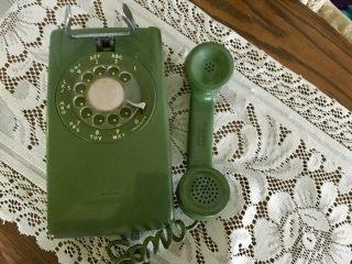 Vintage Bell System Western Electric Green Rotary Dial Wall Telephone