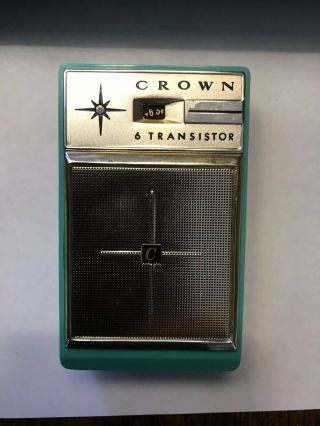 1960s Crown TR - 690 Teal 6 Transistor AM Radio w Case,  Factory Box Instr. 2