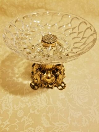 L&l Wmc 1973 Brass Footed Lead Crystal Ashtray Or Candy Dish