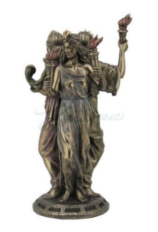 Bronze Finish Greek Goddess Hecate Triple Goddess Statue Figurine Hekate
