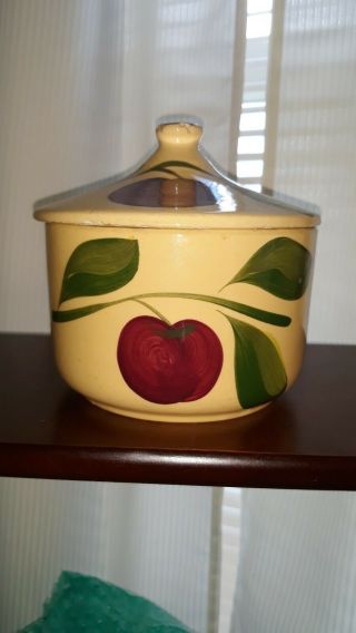 Watt Pottery 01 Grease Bowl W/lid - Apple 3 Leaf