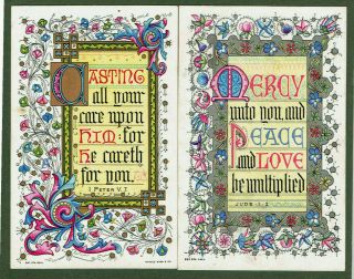 2 X Victorian Christmas Greetings Card Religious Text Stylised Borders M Ward