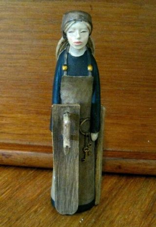 Norway Viking Woman Figurine Wood Wooden Keys Board 4 1/4 " Wife Girl Htf