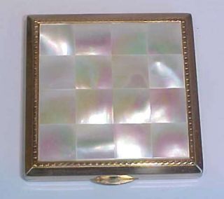 Vintage Melissa Gold Tone Mother Of Pearl Powder Compact