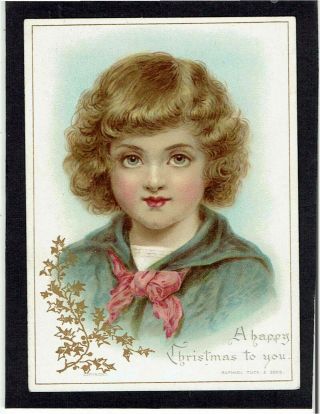 Raphael Tuck Victorian Christmas Card Girl Guide ? Pretty Hair Religious Text