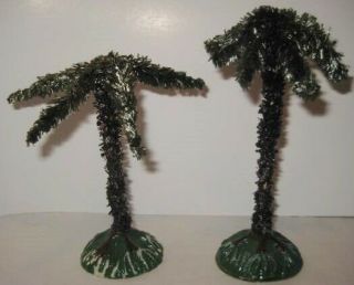 Old Pair Rare Composition & Cellophane Palm Trees For Christmas Putz Nativity