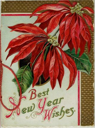 Victorian Year Greetings Card Booklet Flower Birds Children Religious Emboss