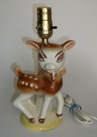 Vintage Ceramic Deer Fawn Bambi Nursery Table Light Bedside Lamp