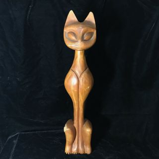 Vintage 50s Mid Century Modern Wood Tall Slim Kitty Cat Figurine Decor 20 "