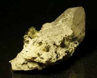 Sphalerite,  Bertrandite,  Pyrite on sharp Quartz crystal fine minerals Kazakhstan 3