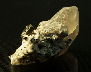 Sphalerite,  Bertrandite,  Pyrite on sharp Quartz crystal fine minerals Kazakhstan 5