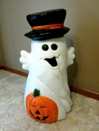 Vintage Ghost With Top Hat Pumpkin Halloween Lighted Blow Mold - 31 - 1/2 " Tall