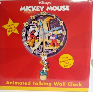 Disney Mickey Mouse The Cleaners Animated Talk & Move Wall Clock 5