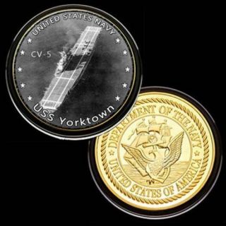 U.  S.  United States Navy | Uss Yorktown Cv - 5 | Gold Plated Challenge Coin