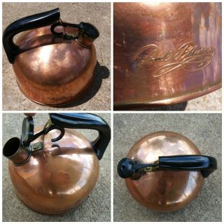 Htf Paul Revere Ware 1801 Solid Copper Whistling Tea Kettle Pot 2 - 1/3 Qt Rare