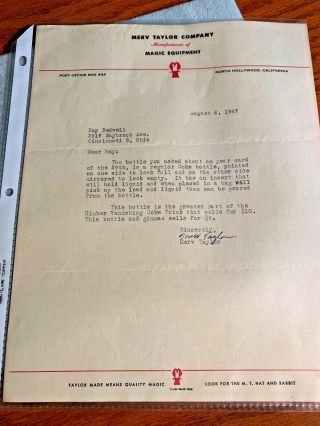 1947 Merv Taylor Company Letter Head,  Letter,  Signed By Merv Taylor