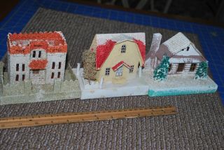 3 Christmas Putz Mica Glitter Village Cardboard Houses Japan