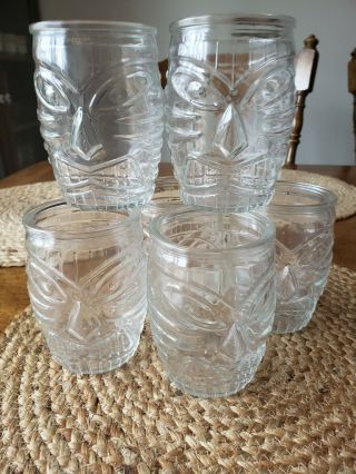 Set Of 6 Clear Glass Tiki Mug Barware Barrel Glasses