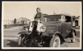 Wooly Chaps Cowboy Costume Boy On 1930 Chevrolet Car 1930s Vintage Photo