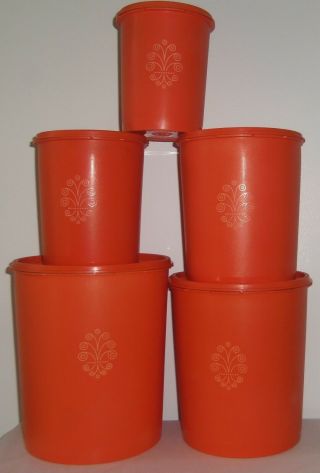 10 Piece Vintage Tupperware Nesting Orange Tangerine Canister Servalier Set