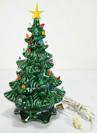 Ceramic Christmas Tree Lighted 11 " Multi Color Vintage Small Handmade Desk Table