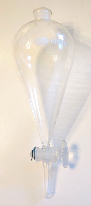 Vintage KIMAX 1000 ml Glass Funnel Separator w/ Open/Close Valve Science Lab 2