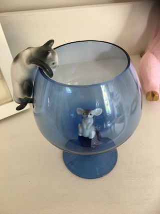 Vintage Large Brandy Glass With Cat And Mouse