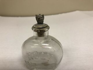 Vtg Embossed Glass Holy Water Bottle Crown Silver Sprinkler:
