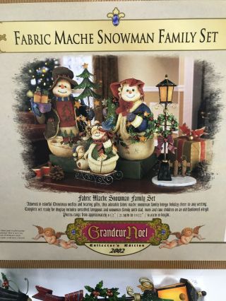Grandeur Noel 2002 Fabric Mache SNOWMAN FAMILY Set Collector ' s Edition Box 3