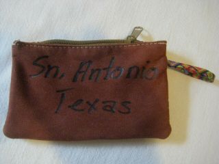 San Antonio Vintage Texas Souvenir Coin Purse Change Small Hand Painted Leather