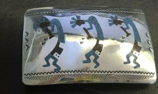 Sterling Silver Kokopelli Native American Turquoise Coral Chip Inlay Buckle