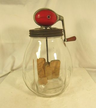 Vintage Dazey No.  8 Red Football Large Quart Glass Butter Churn