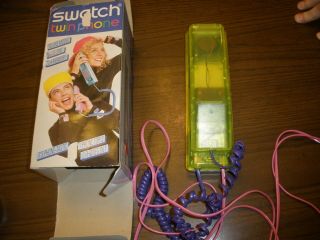 Vintage Swatch Twin Phone Deluxe Model Yellow With Purple And Pink Cords & Box