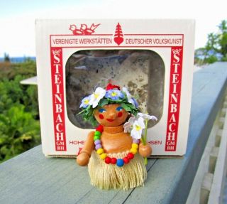 Vintage Steinbach Hawaiian Hula Girl Hand Made Wood Christmas Ornament / Germany