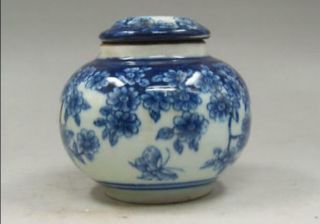 Chinese Old Handmade Painting Flowers Blue And White Porcelain Tea Caddy Pots Rt