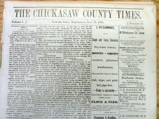 2 Rare 1875 Newspapers Chickasaw County Times Lawler Iowa Vol I Issues