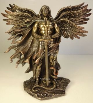 Six Winged Seraphim Guardian Angel W Serpent Sculpture Statue Bronze Finish
