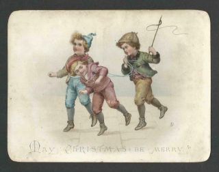 Z23 - Boys Playing - Artist Monogram Ad - Victorian Xmas Card