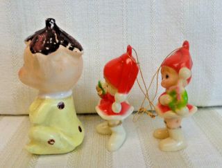 Set of 3 Vintage Elves,  1 Ceramic Figurine and 2 Plastic Ornaments 2