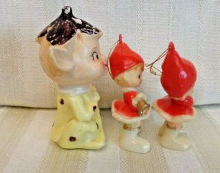 Set of 3 Vintage Elves,  1 Ceramic Figurine and 2 Plastic Ornaments 4