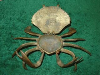 Vintage Brass Crab Ash Tray Hinged Shell Adjustable Claws Cigarette Holder