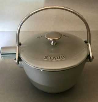 Staub Cast Iron & Gray Enamel La Theiere Tea Kettle Tea Pot,  1 Qt,  Xlnt,  France