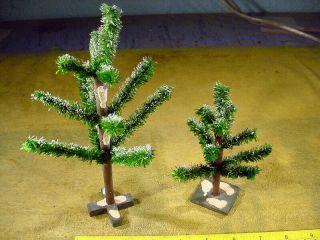 2 X Vintage Miniature Dollhouse Christmas Tree With Paper Leafs Size 5.  5 ",  8 "
