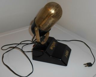 Vintage Art Deco Mid Century Microphone Am Radio W Call Letters Wqsn 1450