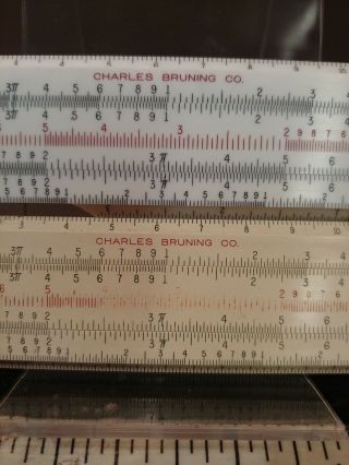 2 - Vintage Charles Bruning Co.  Pocket Slide Rules 2401 plus Case (bin10) 5