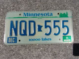 Minnesota 1986 License Plate Nqd 555