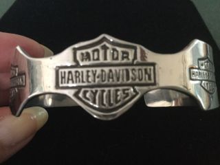 925 Sterling Silver Solid Harley Davidson Motorcycles Cuff Bracelet 35.  6g 227